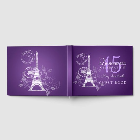 Gastboek Quinceanera Party Paris Paarse Gastenboek (Volledig)