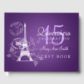 Gastboek Quinceanera Party Paris Paarse Gastenboek (Voorkant)