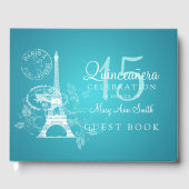 Gastboek Quinceanera Party Paris Turquoise Gastenboek (Voorkant)