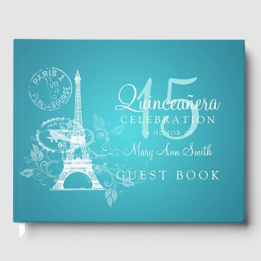 Gastboek Quinceanera Party Paris Turquoise Gastenboek (Voorkant)