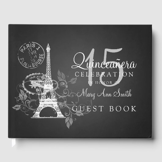 Gastboek Quinceanera Party Paris Zwart Gastenboek (Voorkant)