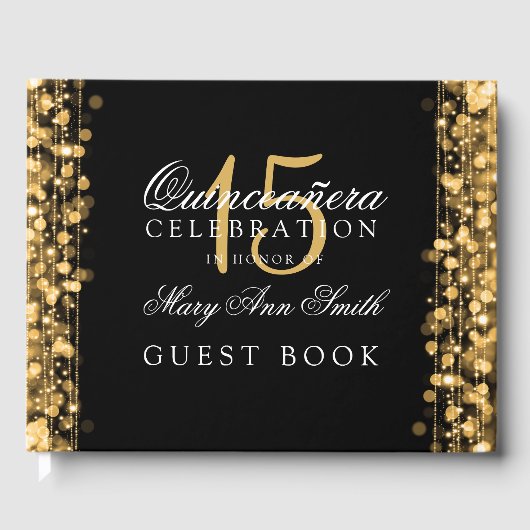 Gastboek Quinceanera Party Sparkles Gold Gastenboek (Voorkant)