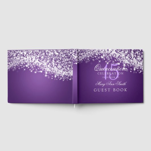 Gastboek Quinceanera Party Sparkling Wave Paarse Gastenboek (Volledig)