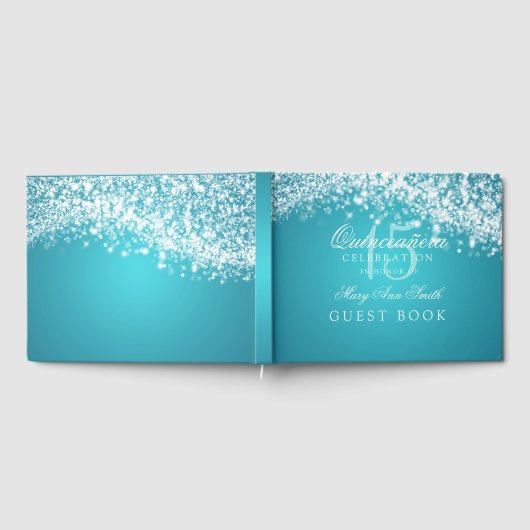 Gastboek Quinceanera Sparkling Wave Turquoise Gastenboek (Volledig)