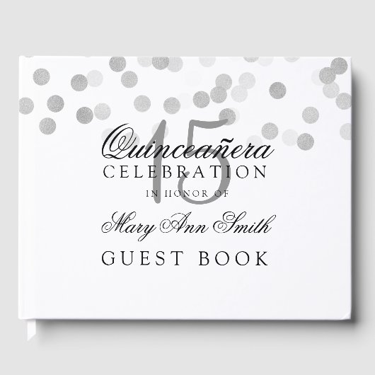 Gastboek Quinceanera Zilveren Folie Glitter Lights Gastenboek (Voorkant)