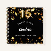 Gastboek Quinceanera zwart gouden sterren Notitieboek (Voorkant)