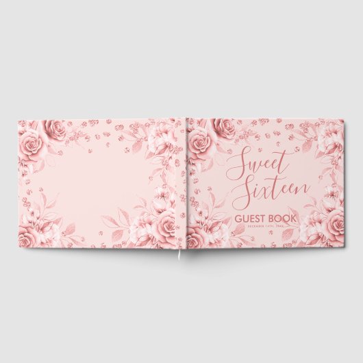 Gastboek Roos Gold Blush Sweet 16 Glitter Confett Gastenboek (Volledig)