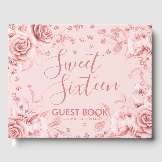 Gastboek Roos Gold Blush Sweet 16 Glitter Confett Gastenboek (Voorkant)