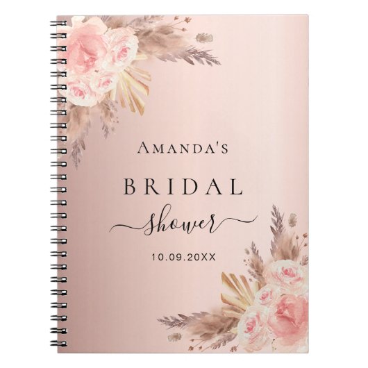 Gastboek roos gouden bloemen pampas Vrijgezellenfe Notitieboek (Voorkant)