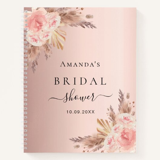 Gastboek roos gouden bloemen pampas Vrijgezellenfe Notitieboek (Voorkant)