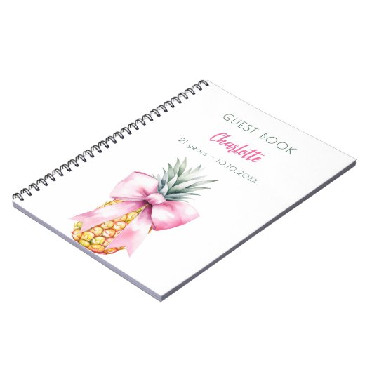 Gastboek roze boog ananas verjaardagsfeestje notitieboek (Linkerzijde)