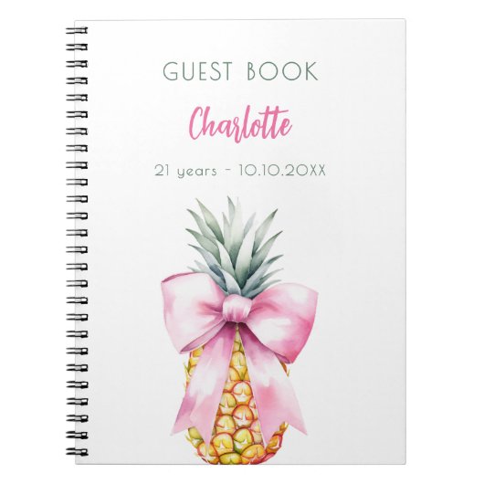 Gastboek roze boog ananas verjaardagsfeestje notitieboek (Voorkant)