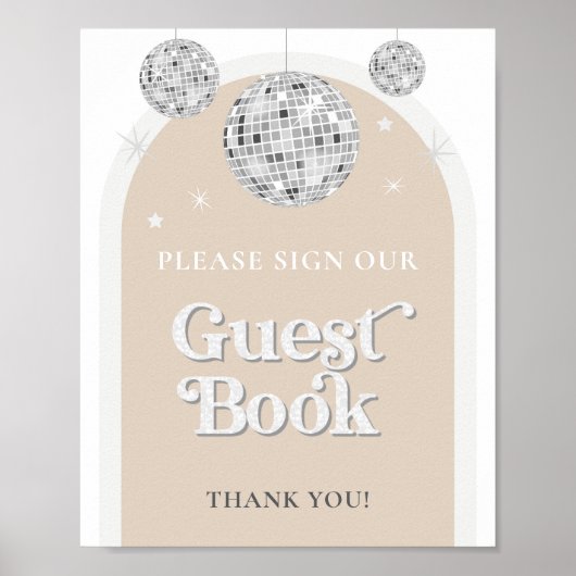 Gastboek Sign Disco Ball Baby shower Poster (Voorkant)