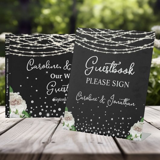 Gastboek Signing Black Sign Strings Lights Reclamebord Met Voetstuk