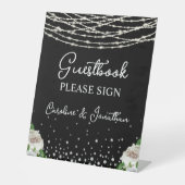 Gastboek Signing Black Sign Strings Lights Reclamebord Met Voetstuk (Voorkant)