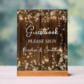 Gastboek Signing Wood String Lights Acryl Bord (Neutraal)