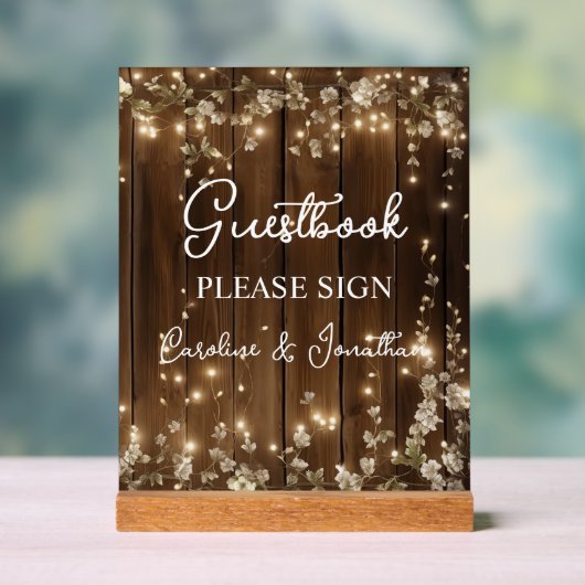 Gastboek Signing Wood String Lights Acryl Bord (Neutraal)