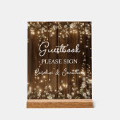 Gastboek Signing Wood String Lights Acryl Bord (Voorkant)