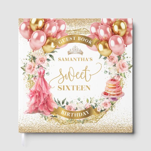 Gastboek Sweet 16 Blush Pink Dress Gold Gastenboek (Voorkant)