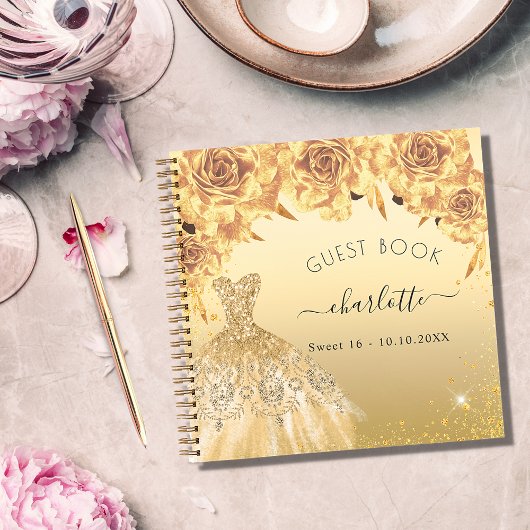 Gastboek Sweet 16 gouden glitterjurk Notitieboek
