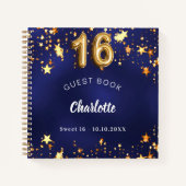 Gastboek Sweet 16 marineblauw gouden sterren Notitieboek (Voorkant)
