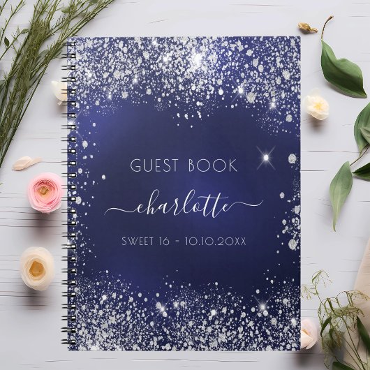 Gastboek Sweet 16 marineblauw zilverglitter Notitieboek