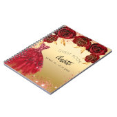 Gastboek Sweet 16 rood goud glitter jurk budget Notitieboek (Linkerzijde)