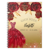 Gastboek Sweet 16 rood goud glitter jurk budget Notitieboek (Voorkant)
