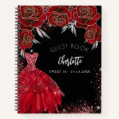 Gastboek Sweet 16 rood zwart glitter jurk Notitieboek (Voorkant)