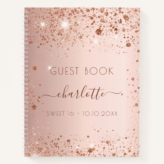 Gastboek Sweet 16 roos gouden bruine glitter Notitieboek (Voorkant)