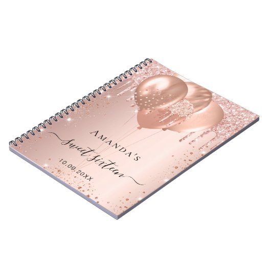 Gastboek Sweet 16 roos gouden bruine glitter Notitieboek (Linkerzijde)