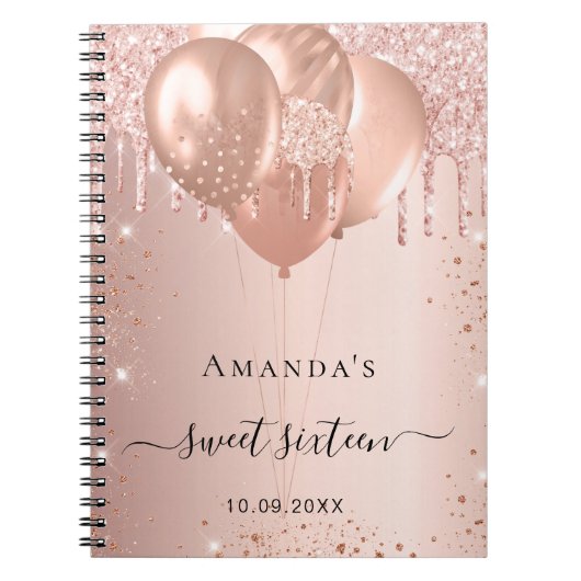Gastboek Sweet 16 roos gouden bruine glitter Notitieboek (Voorkant)