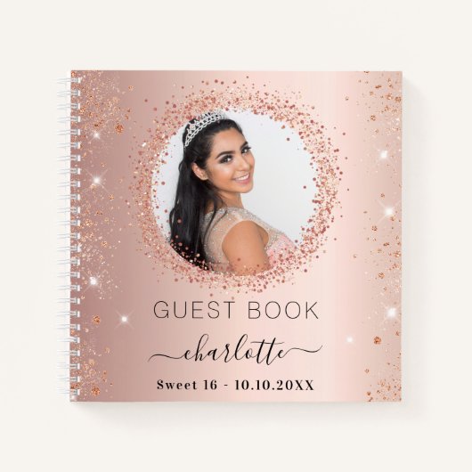 Gastboek Sweet 16 roos gouden foto Notitieboek (Voorkant)