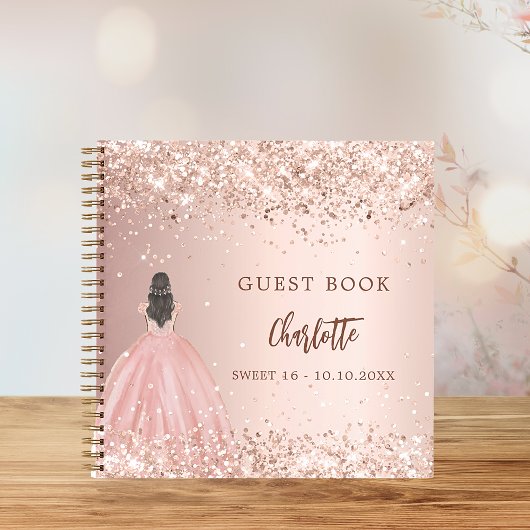 Gastboek Sweet 16 roos gouden jurk confetti Notitieboek