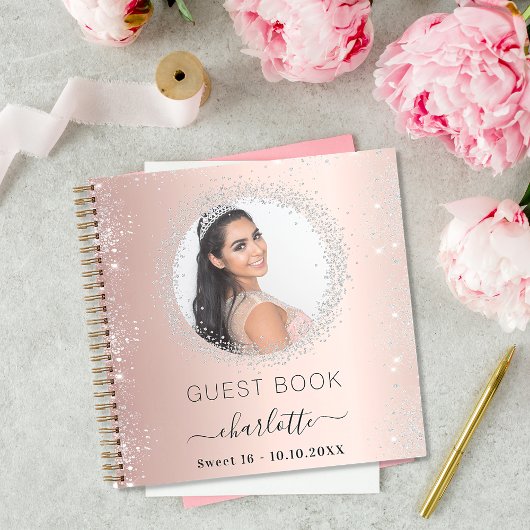 Gastboek Sweet 16 roos gouden zilverfoto Notitieboek