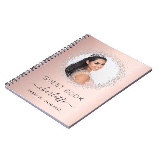 Gastboek Sweet 16 roos gouden zilverfoto Notitieboek (Linkerzijde)