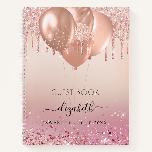 Gastboek Sweet 16 roze roze roze goudglitter Notitieboek (Voorkant)