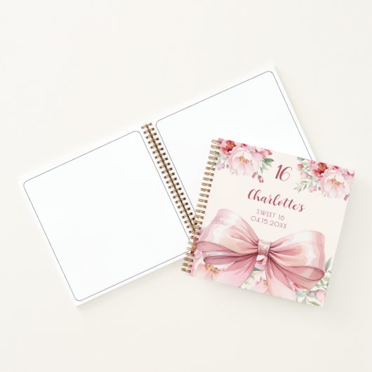 Gastboek Sweet 16 roze strik crème bloemen Notitieboek (Binnen)