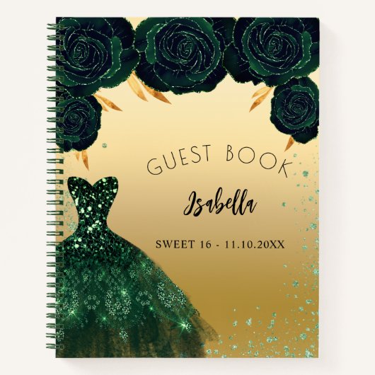 Gastboek Sweet 16 smaragdgroene goudjurk Notitieboek (Voorkant)