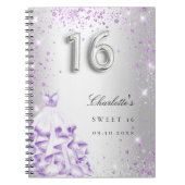 Gastboek Sweet 16 zilveren paarse glitterjurk Notitieboek (Voorkant)