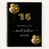 Gastboek Sweet 16 zwart goud luipaard print Notitieboek (Voorkant)