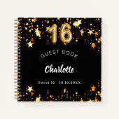 Gastboek Sweet 16 zwart gouden sterren Notitieboek (Voorkant)