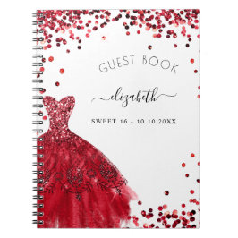 Gastboek Sweet 16 zwarte rode jurk glitter Notitieboek