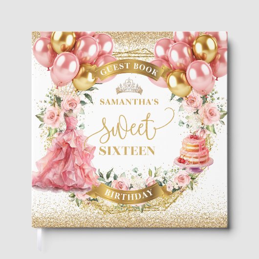 Gastboek Sweet Sixteen Blush Flowers Gold Gastenboek (Voorkant)