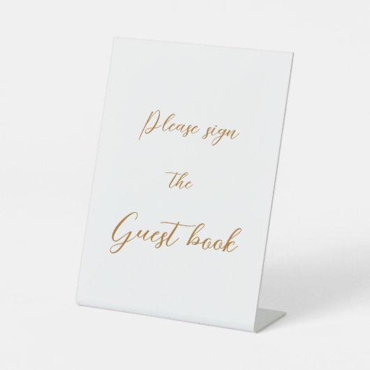 Gastboek teken bruiloft gouden script reclamebord met voetstuk (Voorkant)