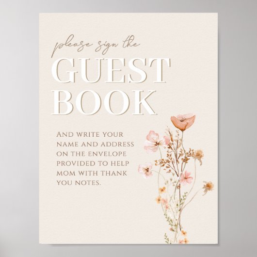 Gastboek Teken voor Wildflower Baby shower Poster (Voorkant)