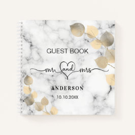 Gastboek trouwmarmer eucalyptus golden de heer mrs notitieboek