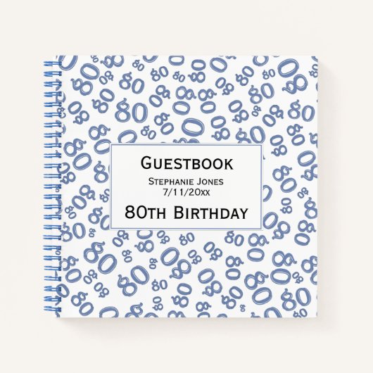 Gastboek Verjaardag 80 Nummer Patroon Blauw/wit Notitieboek (Voorkant)