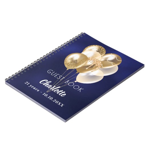 Gastboek verjaardag blauw gouden ballonnen notitieboek (Linkerzijde)