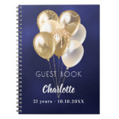 Gastboek verjaardag blauw gouden ballonnen notitieboek (Voorkant)
